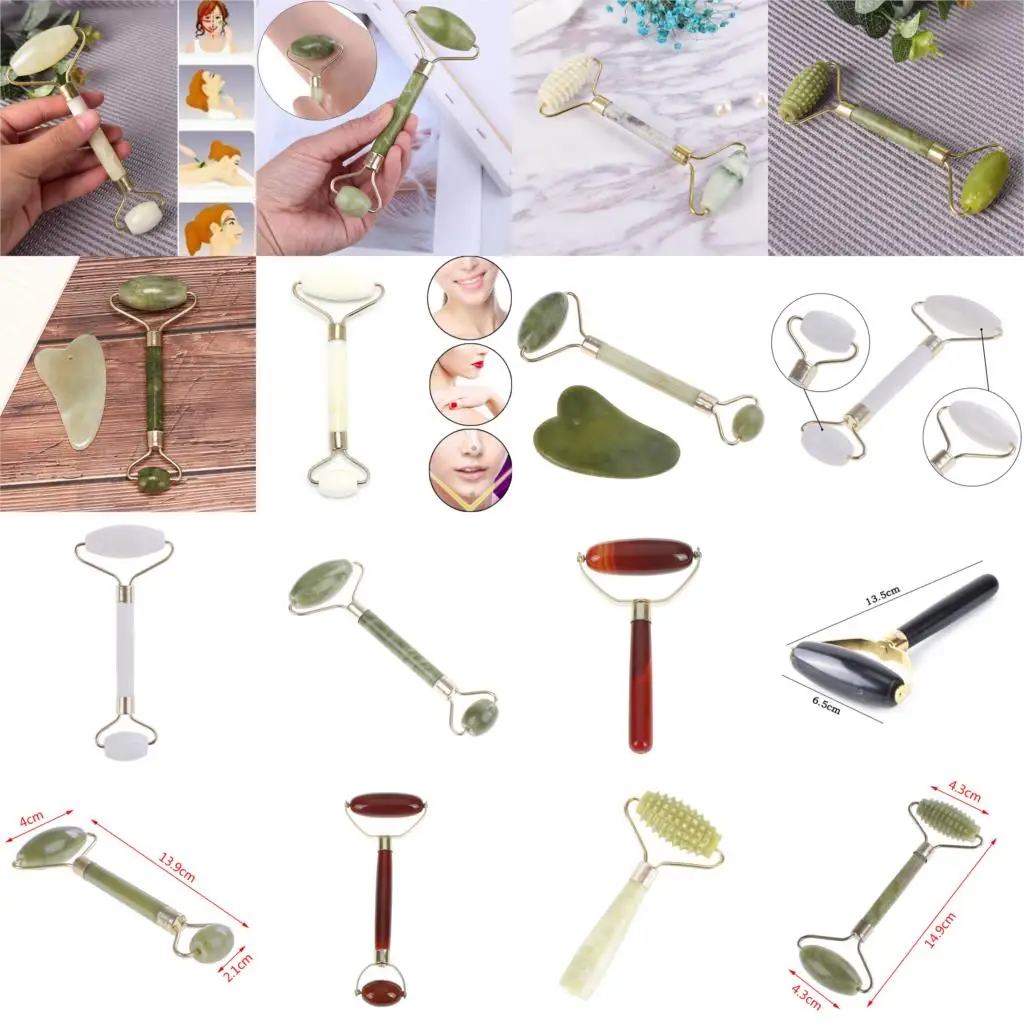 Двухголовый зеленый нефритовый ролик эллиптический массажер для глаз лица шеи