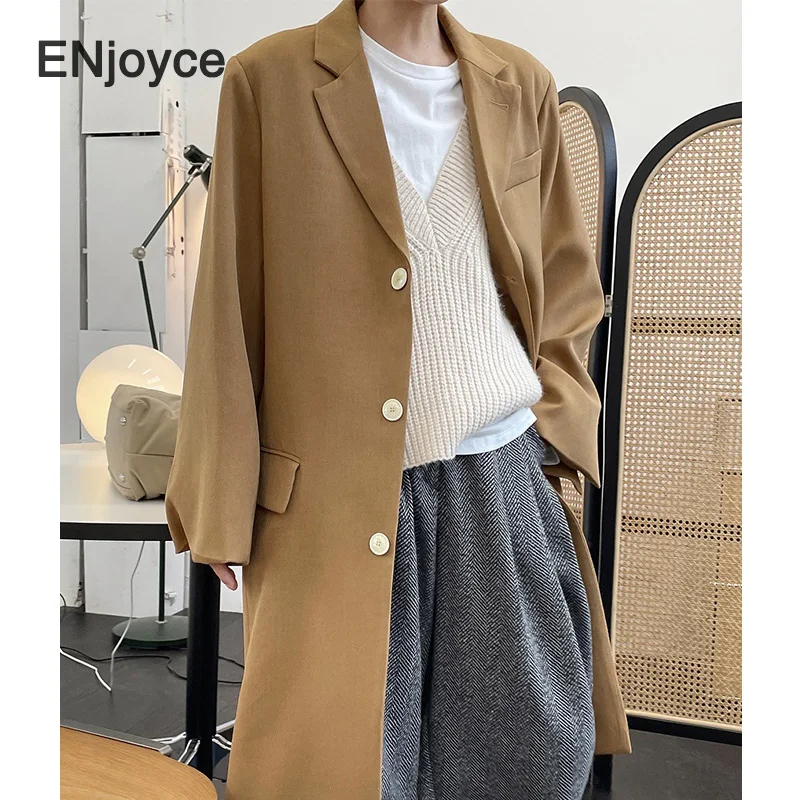 Женский винтажный шерстяной тренчкот цвета хаки в Корейском стиле с отложным