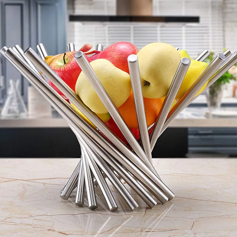 

Storage Fold Stainless Steel Fruit Bowl Basket Household Kitchen Accessories Rotate Strainer Fashion Plate Tray