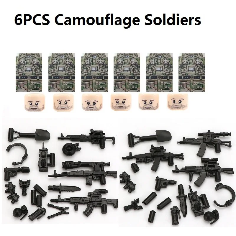 

6PCS/SETS camouflage Soldiers Army War Military Swat Police Gun Weapons Brick City moc building blocks Figures Childrens Toy