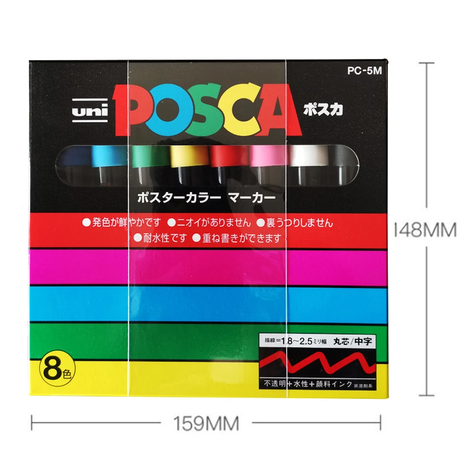 8 шт./лот Uni Posca PC-5M Краска Маркер-тонкий Tip-1.8mm-2.5mm Поп реклама Примечание ручка маркер офисная ручная краска