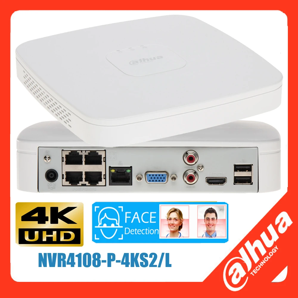 Оригинал Dahua NVR4108-P-4KS2/L NVR4108-P-4KS2 4K H.265 AI уход за кожей лица 4-канальный POE Смарт 1U и Lite