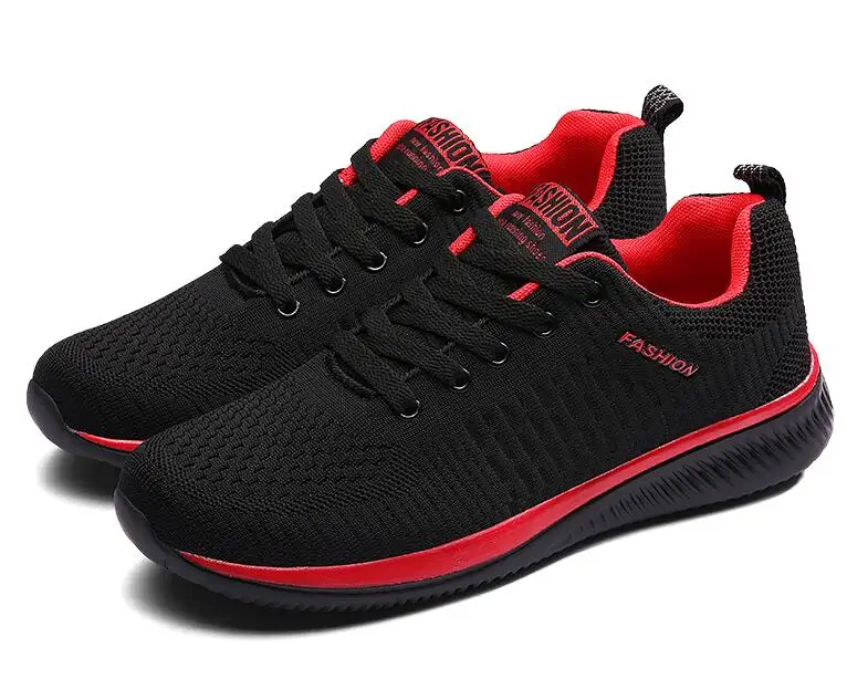 black red Летняя мужская Вулканизированная обувь повседневные кроссовки эластичная ткань дышащая легкая модная обувь для вождения износостойкая нескользящая обувь на плоской подошве - Цвет: black red