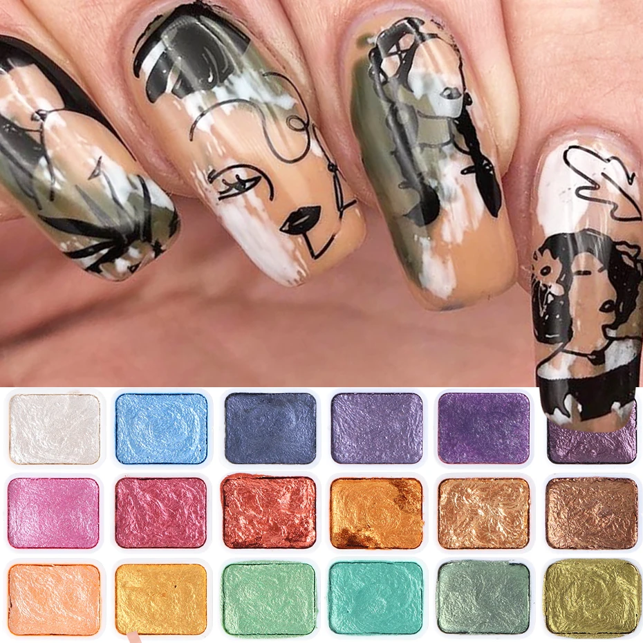 18Box Акварельные капли Набор пигментов для ногтей Палитра акварельных красок Solid