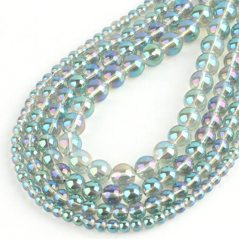 Круглые бусины с зеленым кристаллом AB полированные австрийским блестящим лунным