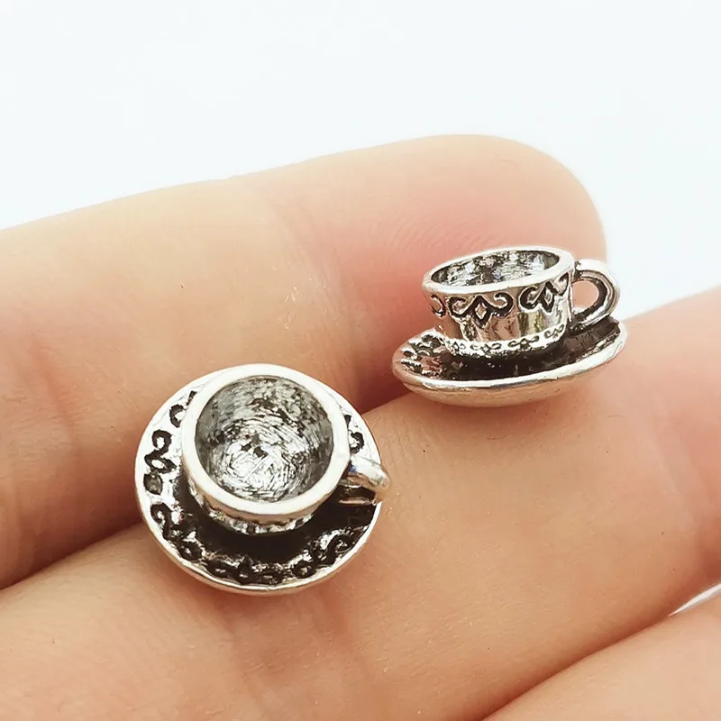 10 штук подвесок "Чашка кофе чая" 14x14x8 мм, тибетская бронза, серебряный цвет