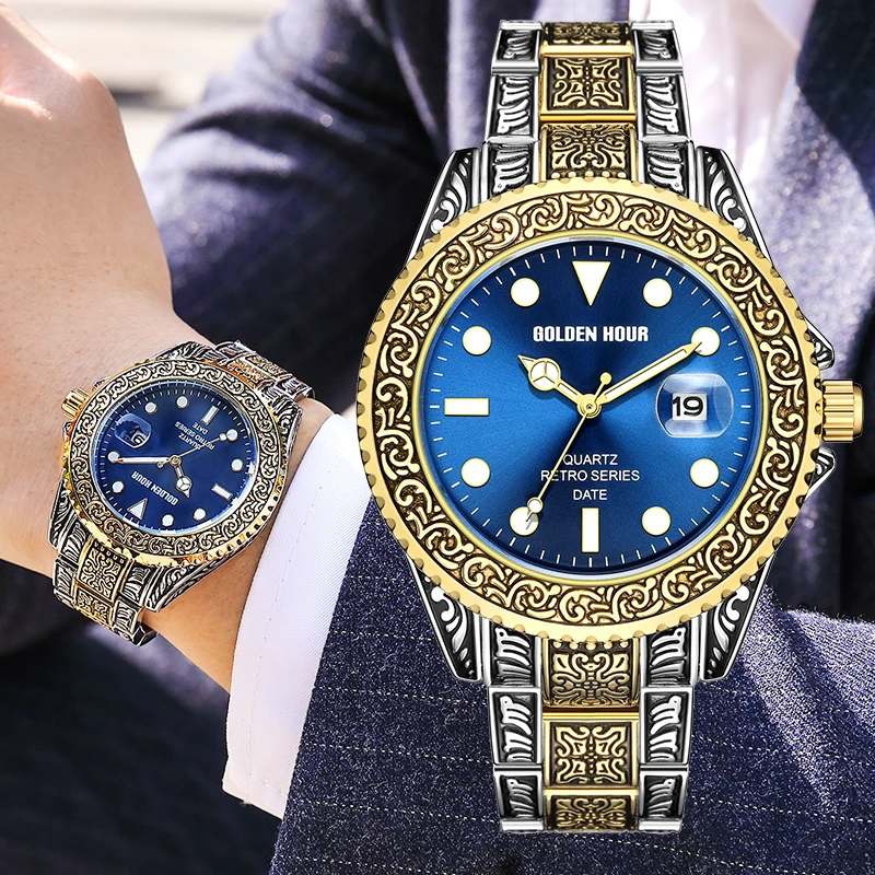 Часы наручные GOLDENHOUR мужские деловые брендовые Роскошные водонепроницаемые с