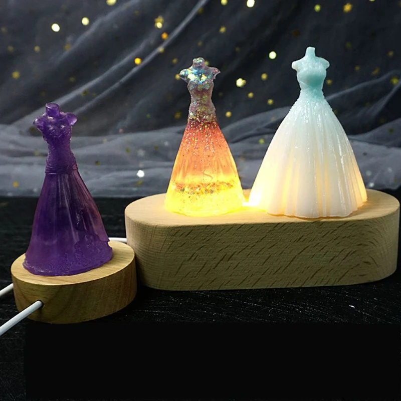 

Handmade Crystal Glass Art Oval Wood LED Base Resin Art Ornament Wooden Night Lighted Base Stand Resin Art Crafts Tools