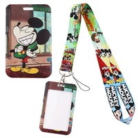 yq703 cute mickey mouse lanyard keychain office business id card holder badge holder cartoon neck strap keyrings lariat jewelry
