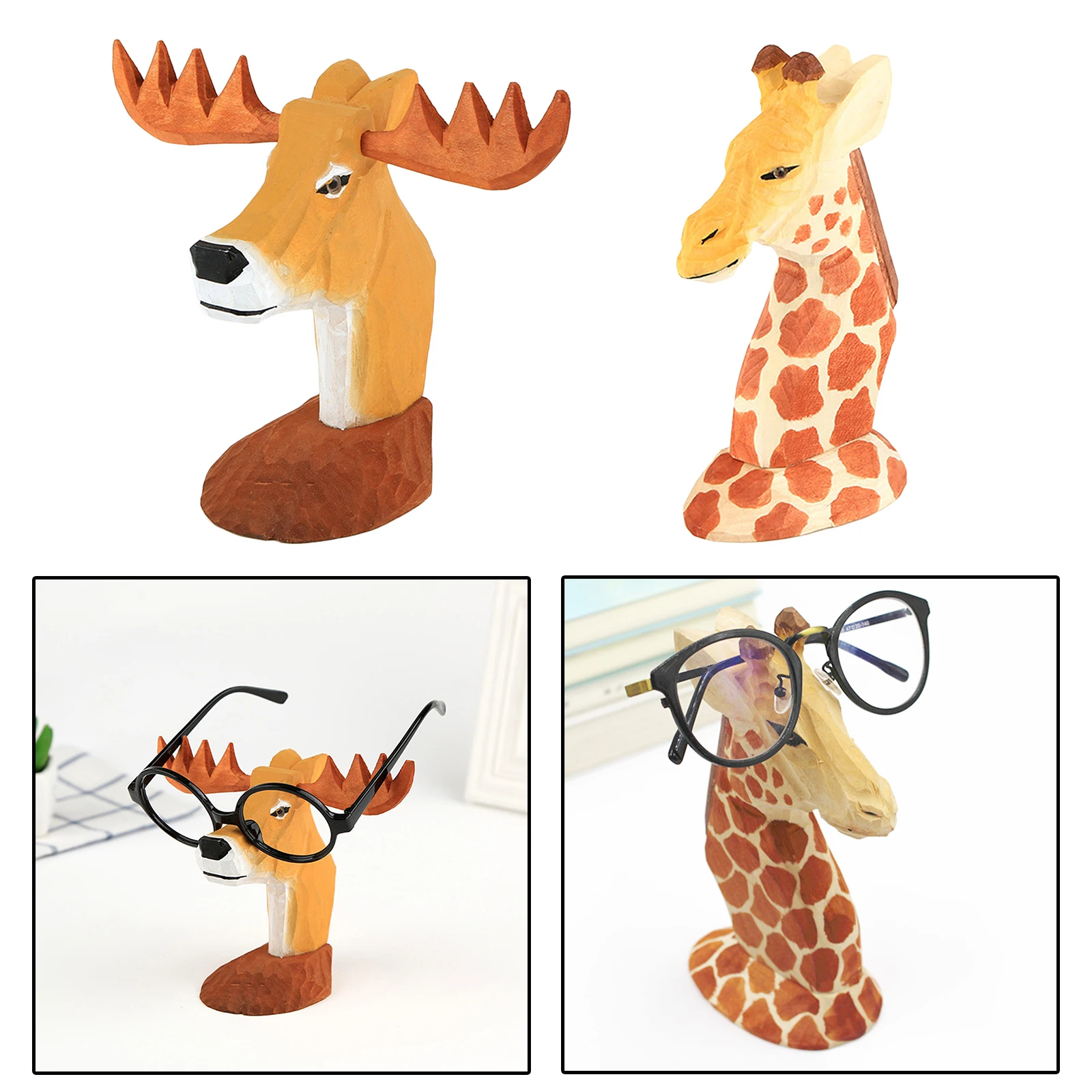 

Vivid Wood Hand Carved Sunglasses Eyeglass Holder Nose Animal Display Stand