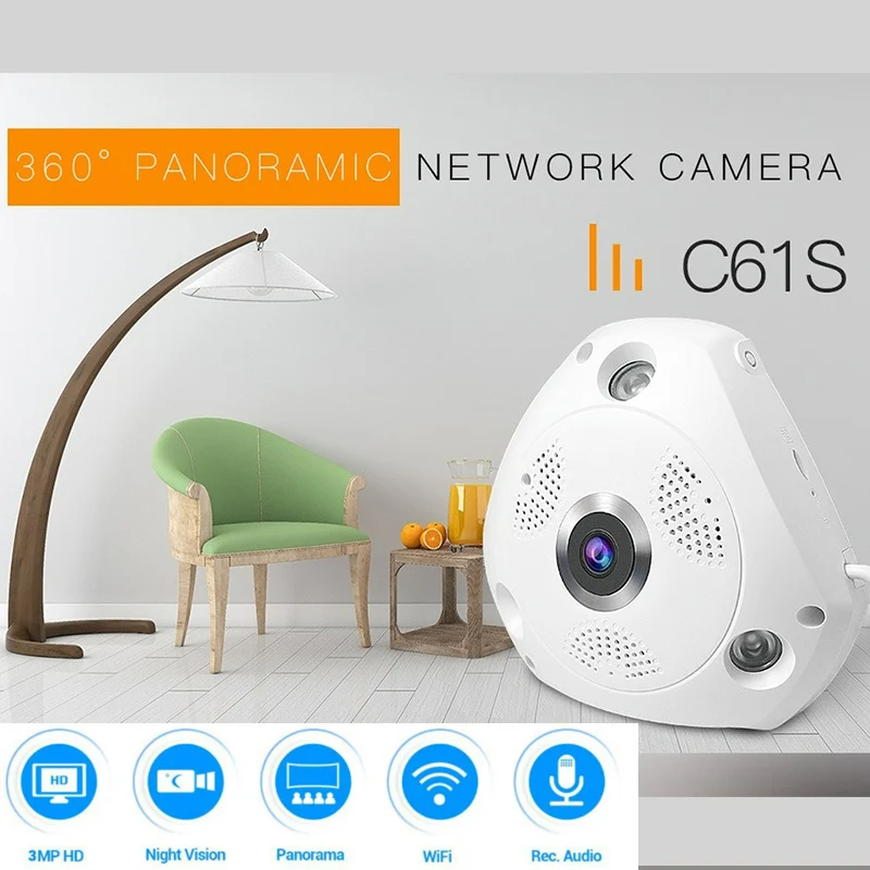 

IP-камера Vstarcam 360 C61S, 3 Мп, рыбий глаз, 1080P, Wi-Fi
