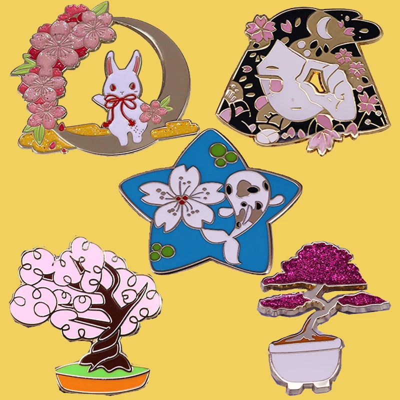 

Cherry Blossoms Flower Sakura Potted Plants Enamel Brooch Pin Lapel Metal Pins Brooches Badges Exquisite Jewelry Accessories