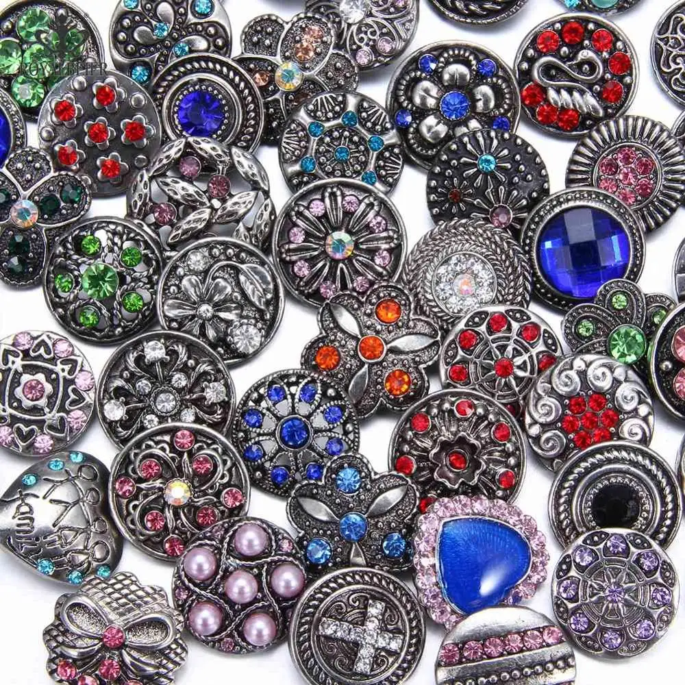 

10pcs/lot Wholesale 18mm Snap Jewelry Mix Multiple Styles 18mm Metal Buttons Jewelry Inlay Button Rhinestone Snap Jewelry HM052
