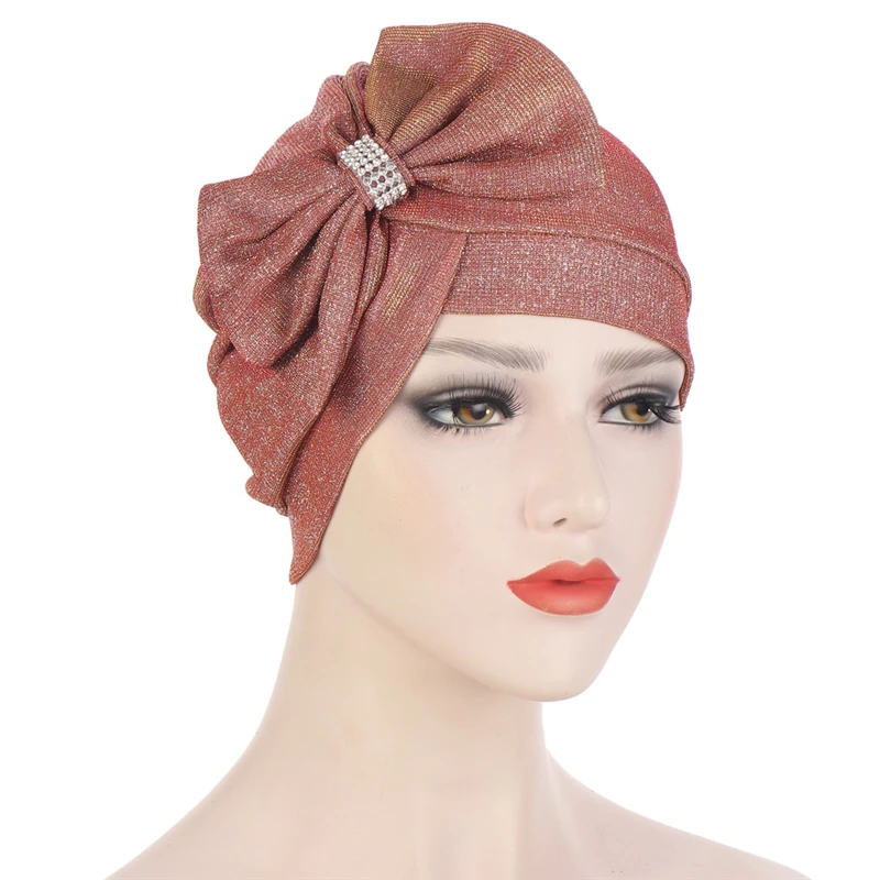 

New Fashion Flowers Indian Bonnet Mesh Bow Muslim Turban Hijab Caps Ready To Wear Inner Hijabs For Women Islamic Headdress