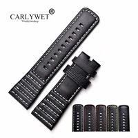 carlywet 28mm wholesale real leather with black white orange red yellow stitches wrist watch band strap belt for sevenfriday