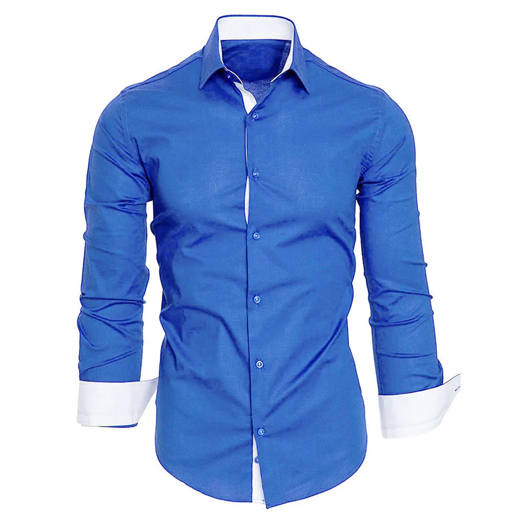 Мужская Повседневная Формальная рубашка однотонная приталенная Классическая с