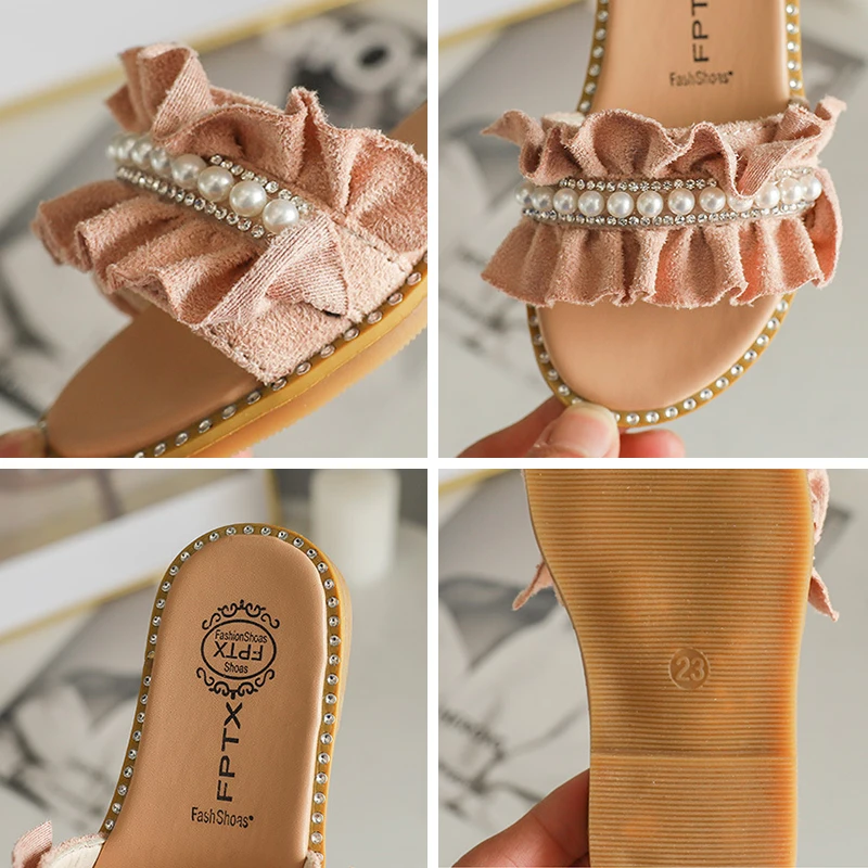 

New Summer Cute Children's Pearl Slippers Kids Girls Shoes Soft Bottom Baby Children's Slippers 15M-10Y