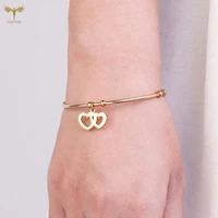 womens jewelry bracelet love pendant double gold plated stainless steel accessories sweet elastic opening bracelet adjustable