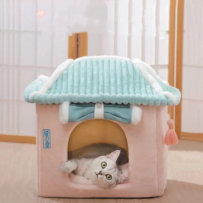 

Теплая уютная Высококачественная супермягкая кровать для питомца будка домашняя японская собака кошка зимняя теплая вилла клетка большая ...