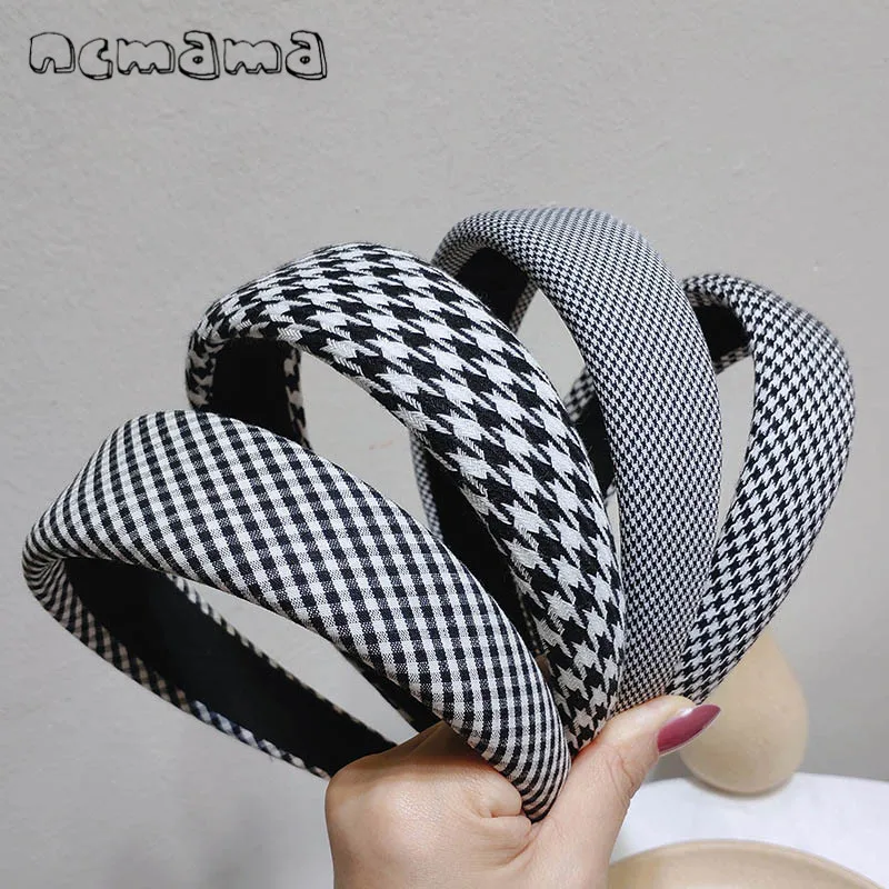 

ncmama Women Houndstooth Pattern Hairbands Wide-brimmed European Style Bezel Plaid Headband Hair Hoop Fashion Hair Accessories
