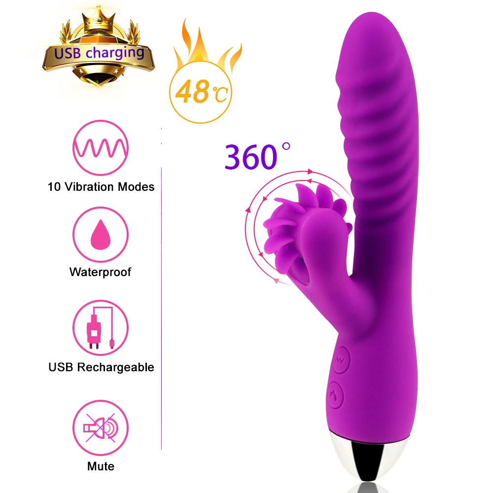 10 режимов вращающийся Кролик фаллоимитатор вибратор нагревание язык лизание