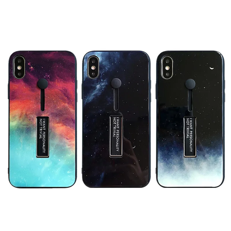 Case for IPhone 7 X XR 8 6S XS 6 Fashion Hidden Stand Starry Sky Loop Ring Cases Iphone Plus Glass Mirror |