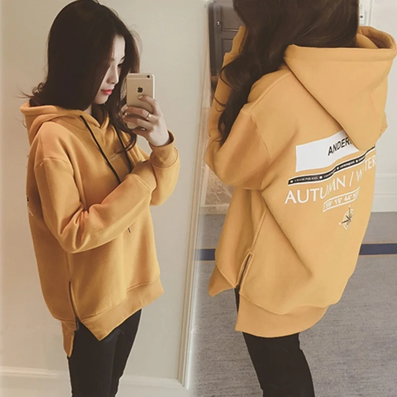 

Winter Hooded Sweater Ladies Trend Student Loose Plus Velvet Padded Pullover with Hoodie Ladies Jacket Crewneck Sweatshirt