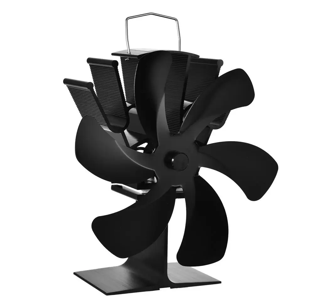 

New Black Fireplace 6 Blade Heat Powered Stove Fan Log Wood Burner Eco Friendly Quiet Fan Home Efficient Heat Distribution