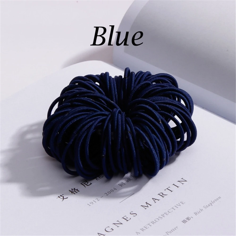 blue Новинка 100 шт./лот, нейлоновые резинки ярких цветов 3 см для девочек, безопасные эластичные резинки для волос для детей, держатель для хвоста, детские аксессуары для волос - Цвет: blue