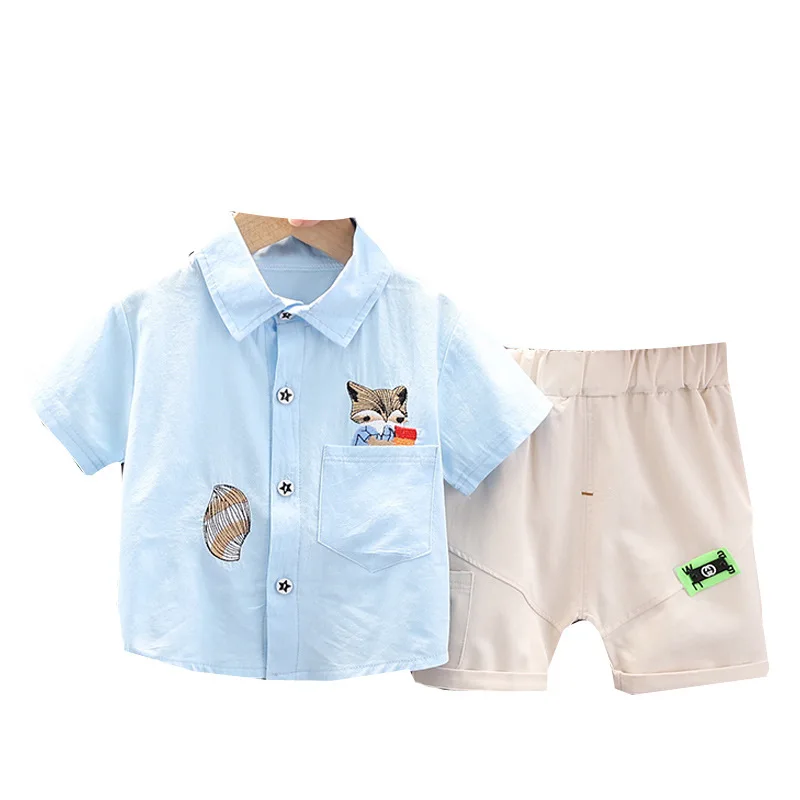 

Nfant Baby Boys Fashion Clothes Set Toddler Cartoon Cat Lapel T-shirt+Tooling Shorts New Summer Outfit Kids Girl Casual Costumes