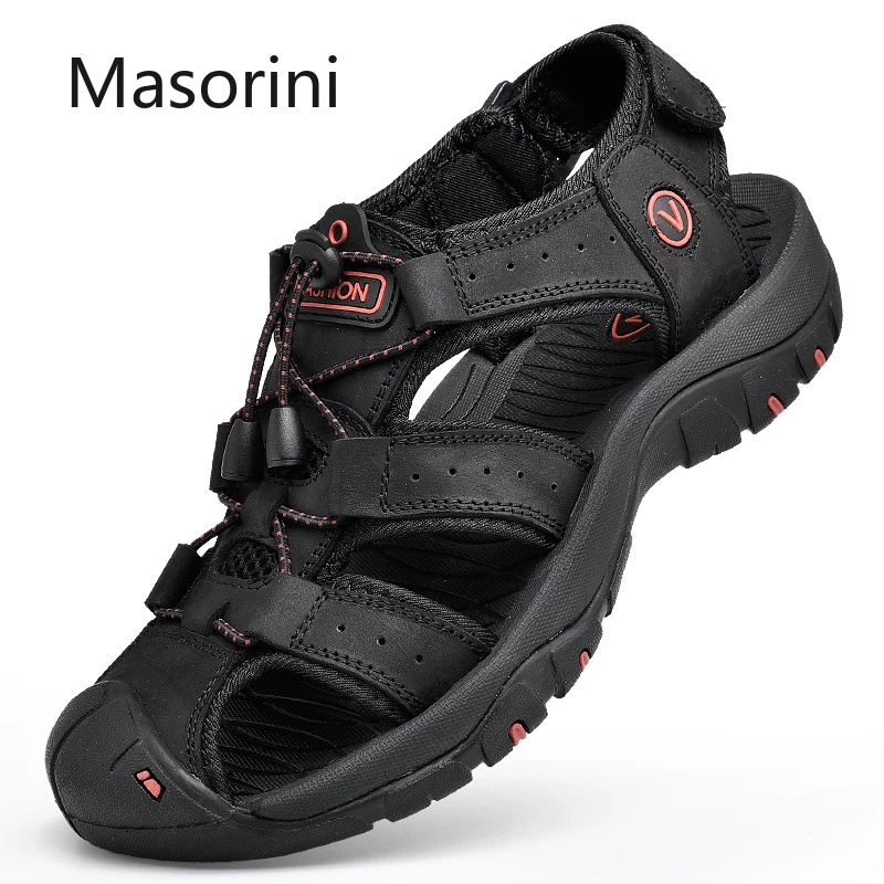 Мужские кожаные сандалии без шнуровки черные повседневные Мягкие босоножки из