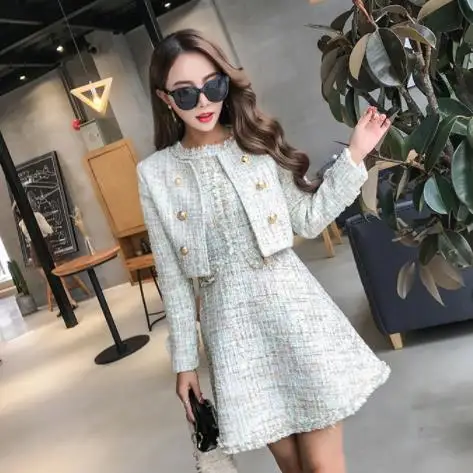 2020 Новый подиумный твидовый комплект из 2 предметов дизайнерское зимнее женское