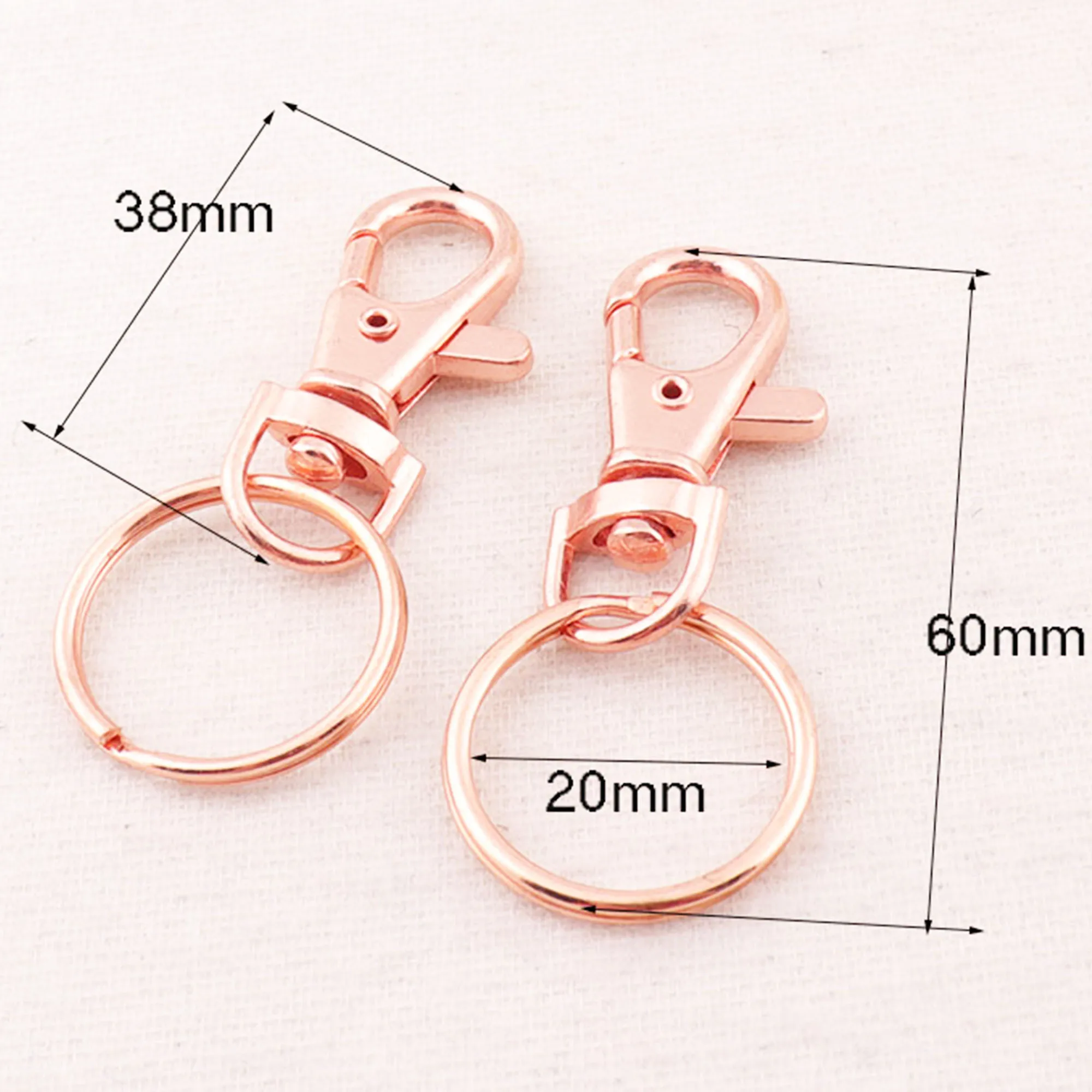 10 шт. розовое золото поворотный замок карабин застежки с кольцом для ключей 60 мм