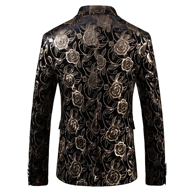 Для мужчин s с цветочным узором в виде роз Золотое Платье Комплекты Slim Fit костюм