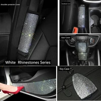 bling rhinestone steering wheel cover for car women accessories interior set handbrake gear shift decoration white