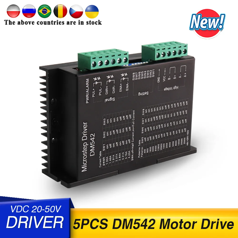

5PCS DM542 Stepper Motor Controller Leadshine 2-phase Digital Stepper Motor Driver 18-48 VDC Max.