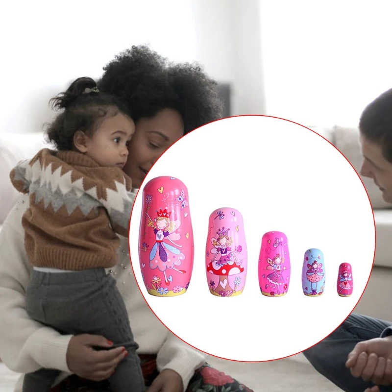 

W3JF 5 шт., цветочный узор, деревянная подставка, российские гнездовые куклы, деревянные матрешки, штабелируемые куклы, украшение для дома