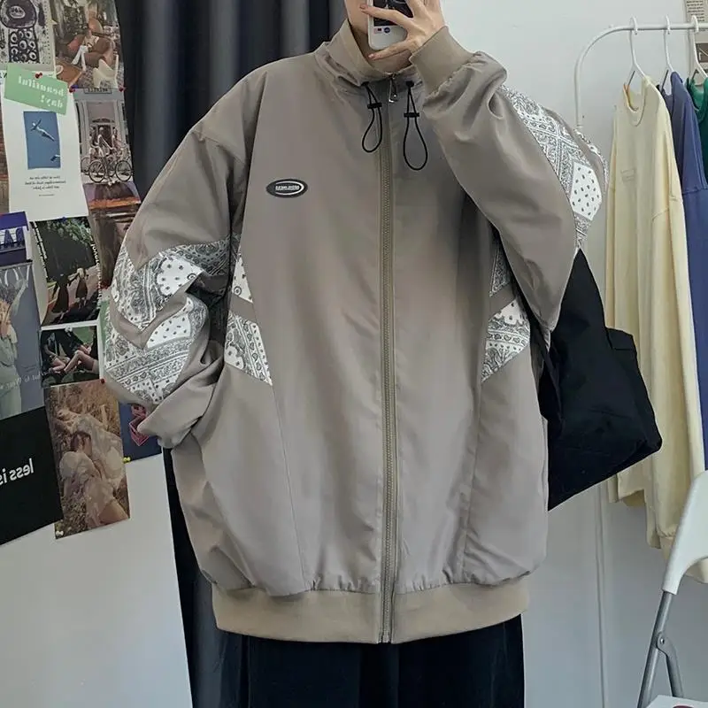 

2021 spring new stand collar jacket men's Japanese Harajuku print loose and versatile student's fashion brand jacket