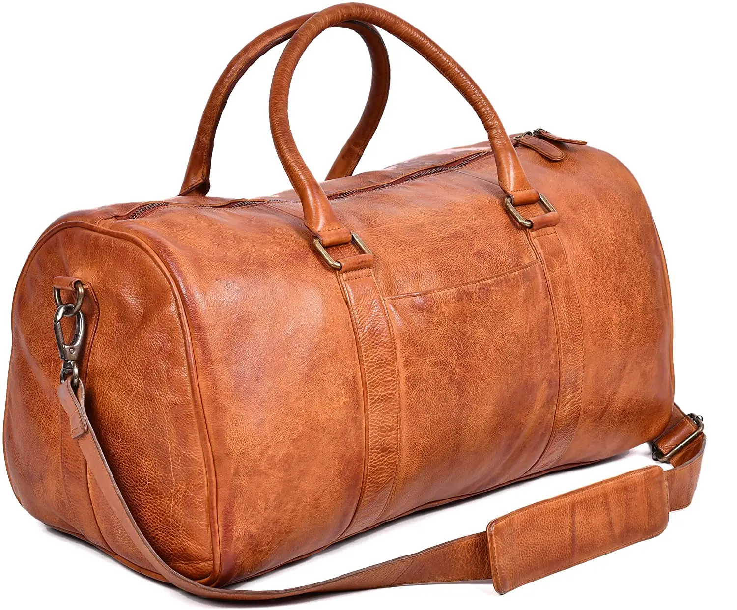 Vintage Leather Luggage Bag Shoulder Weekender Travel Overnight Tan Bag
