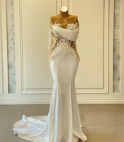 luxurious long sleeve lace pearls beading wedding gowns lllusion pleat court train mermaid wedding dresses brautkleid