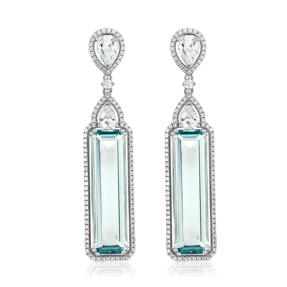 GemStoneKing 925 пробы серебро 12 00 Ctw багет имитация Аквамарин и белый CZ арт-деко висячие