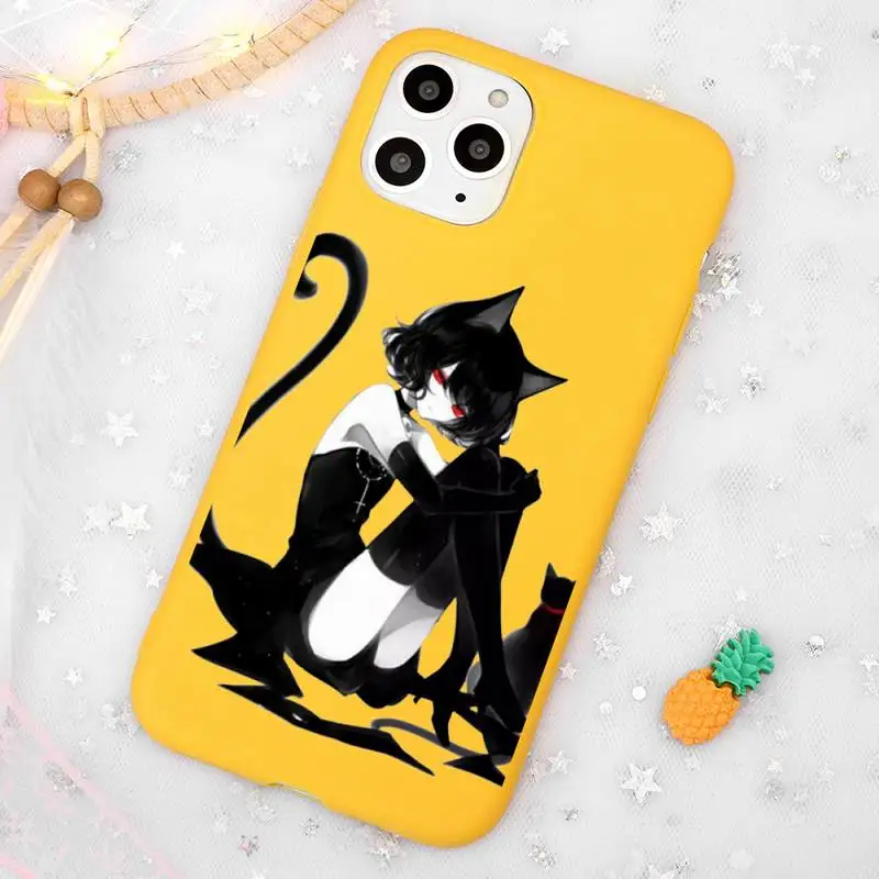 

Anime Loli Gothic Cat Phone Case Candy Color Yellow for iPhone 11 12 pro XS MAX 8 7 6 6S Plus X 5S SE 2020 XR