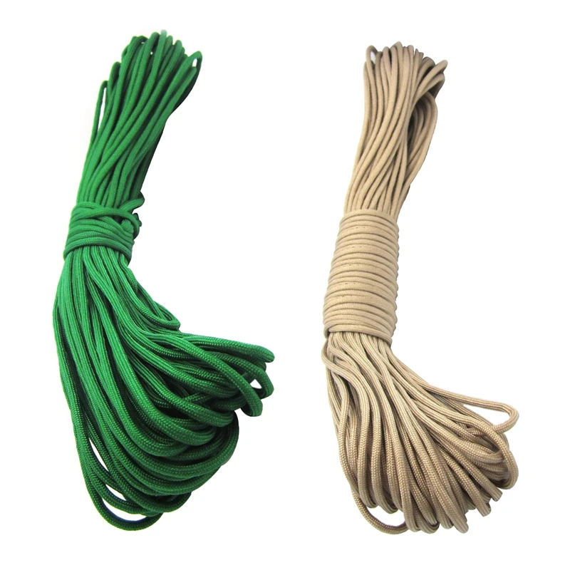 Парашютная кодовая веревка бежевый 7 нитей 550 фунтов 100 футов и зеленый|Паракорд| |