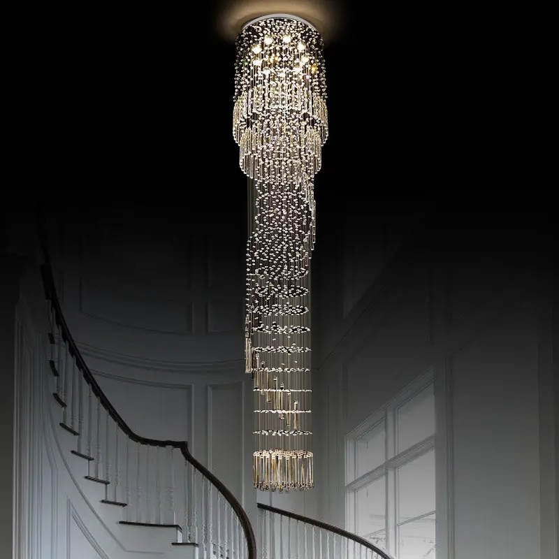 Длинная хрустальная люстра светодиодная лампа для лестницы подвесное освещение