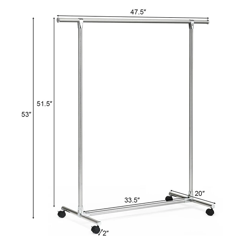 

Clothing Rack Stainless Steel Heavy Duty Hanging Rail with Wheels Stable Construction Stand Clothes Rack