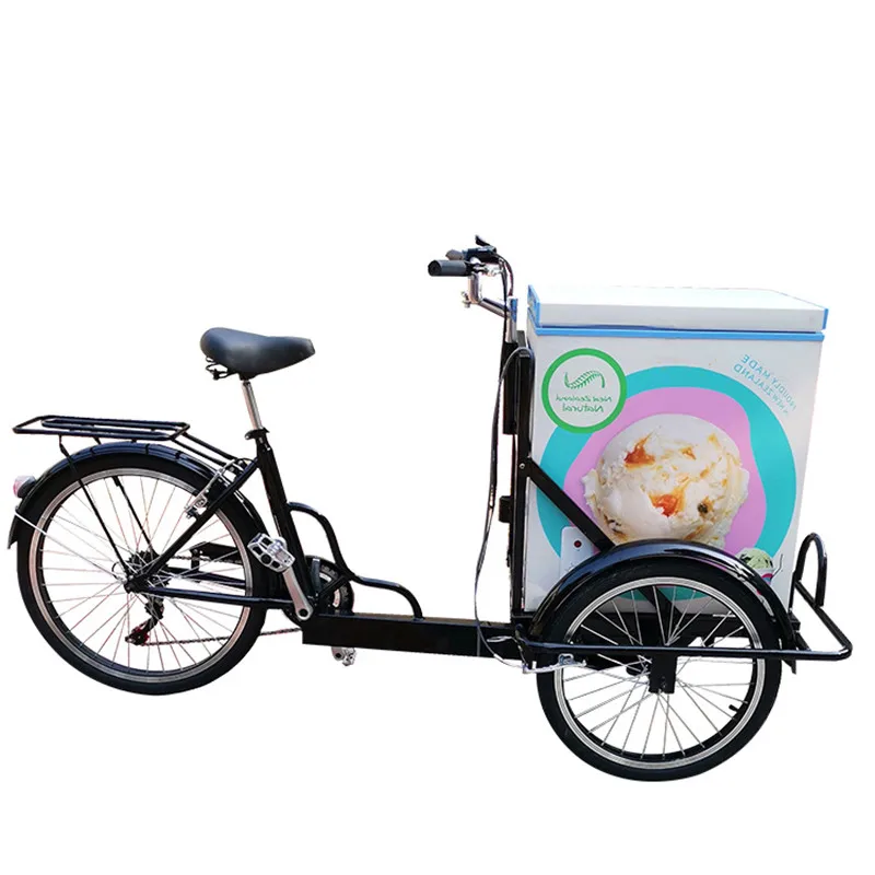 

Outdoor Ice Cream Popsicle Vending Bikes Electric Pedal Freezer Bike Beverage Gourmet Bicycle Mobile Street Coffee Cart Kiosk