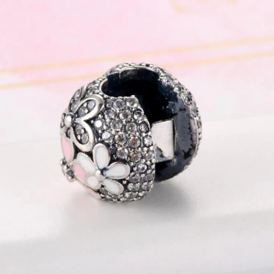 S925 Бусины DIY Ювелирные изделия Poetic Daisy Clear CZ цветок Зажимы пробки очарование