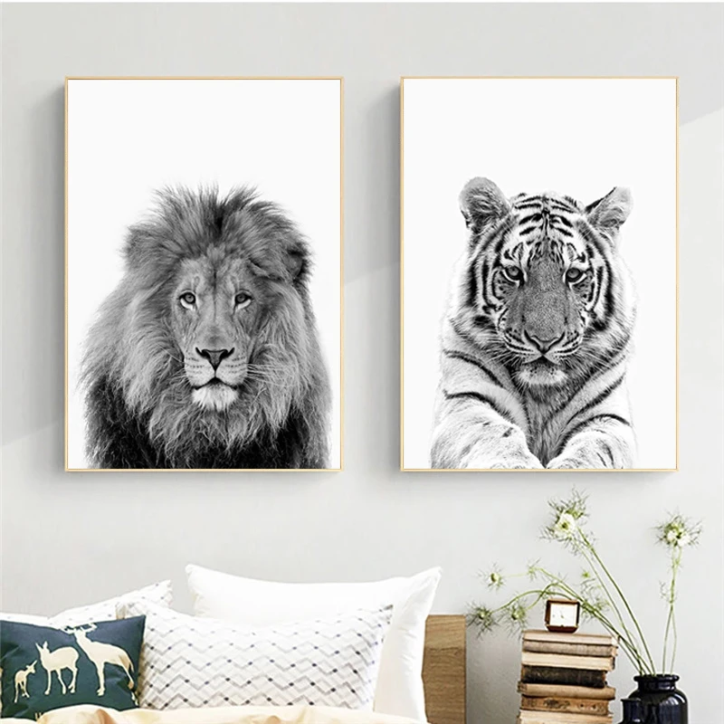 

Africa Black White Lion Posters and Prints Wall Art Print Animal Canvas Painting Modern Living Room Decoration Cuadros Hogar