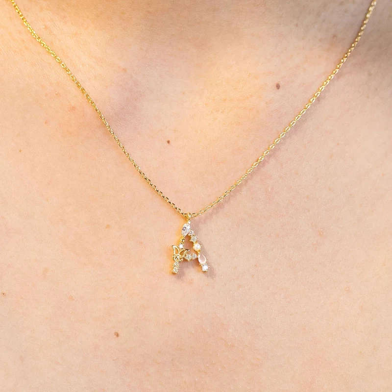 

925 Sterling Silver A-Z Long Choker Shiny Zircon Pearl Pendant Butterfly Letter Necklace Wedding Gift For Women Fine Jewelry