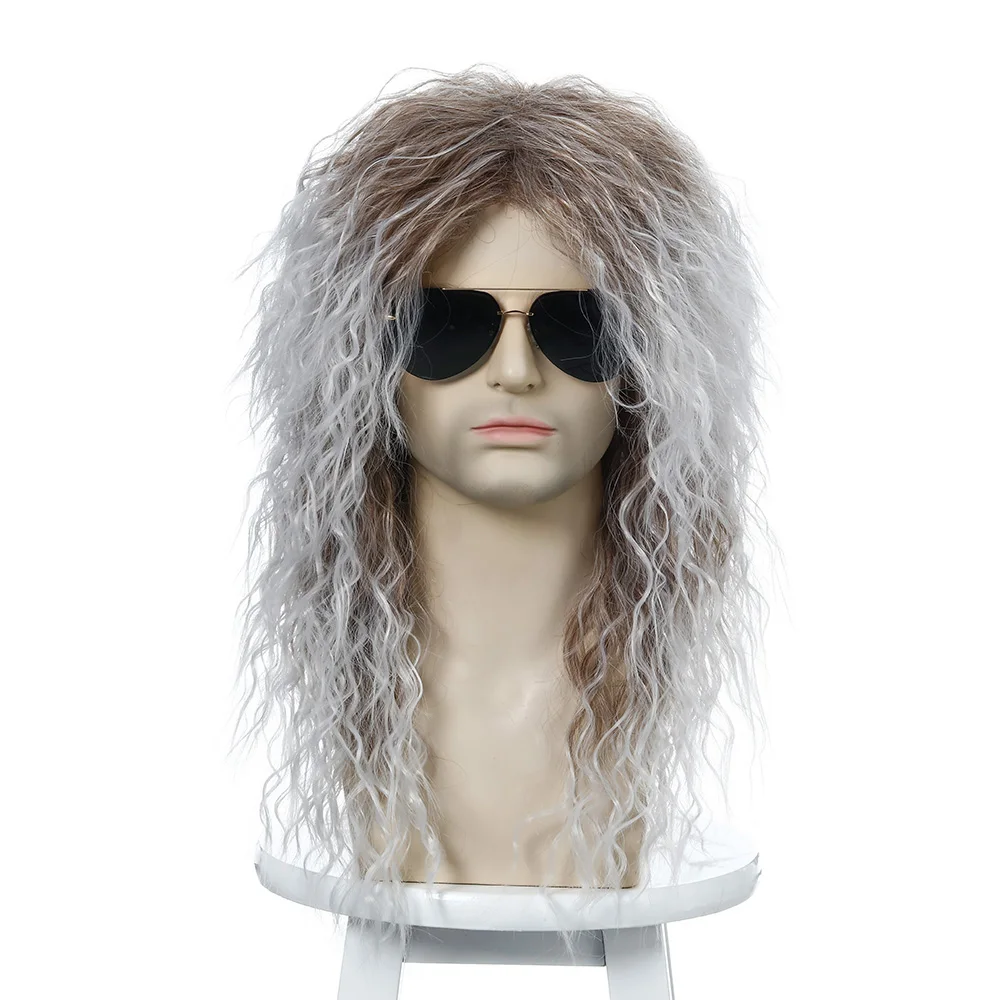 

Wig for Men Long Curly Rock Hair African Small Rolls Wig With Bang Cosplay Synthetic Costume Wigs High Temperature Fiber